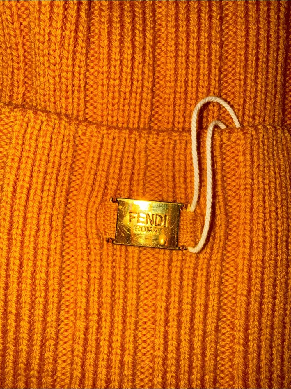 Fendi Logo Plaque Ribbed Knit Sweater Scarf - mustard